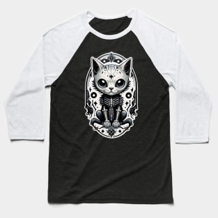 White Skeleton Cat 1 Baseball T-Shirt